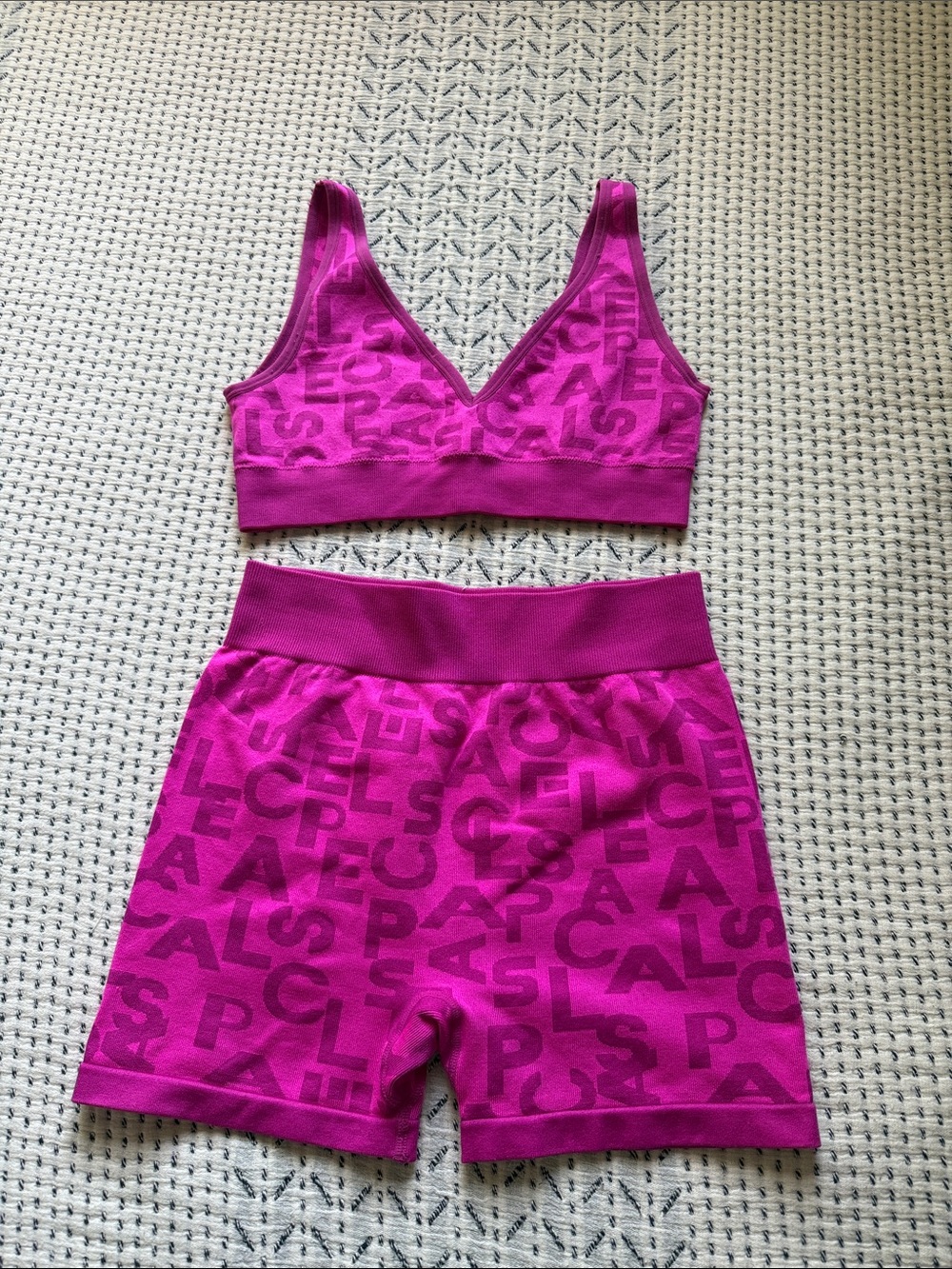 L*space Magenta Logo Jacquard Bralette & High-Waist Shorts Set